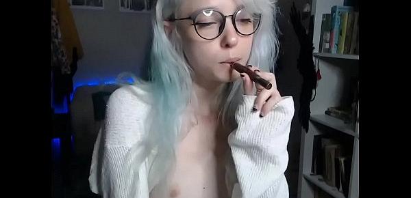  Cute Gamer Girl Shows Tits and Sucks Dildo